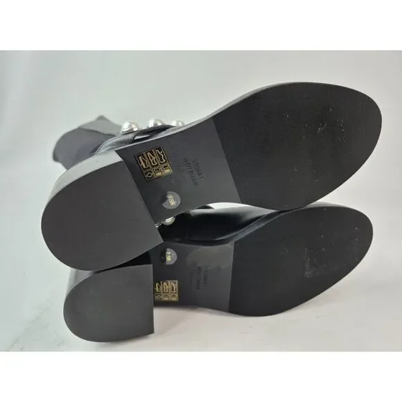 Stuart Weitzman Women's Black Portia 5050 Studded Pearl Boots Size 7.5 B - Picture 6 of 7